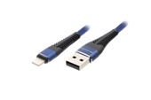 Кабель Qumann micro USB 1м, синяя тканевая оплётка, гибкий коннектор (арт. 21153)
