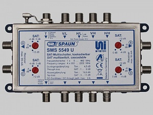 Каскадируемый мультисвитч Spaun SMS 5549 U, 5 входов (1 эф+4 Sat), на 4 абонента