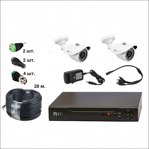Готовое решение для видеонаблюдения «Дача-light» 2 Уличные мегапиксельные AHD камеры + Видеорегистратор