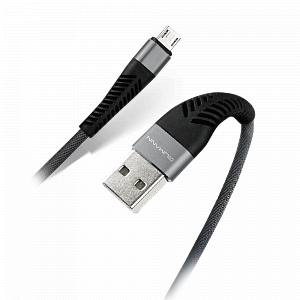 Кабель Qumann micro USB 1м, серая тканевая оплётка, гибкий коннектор (арт. 21152)