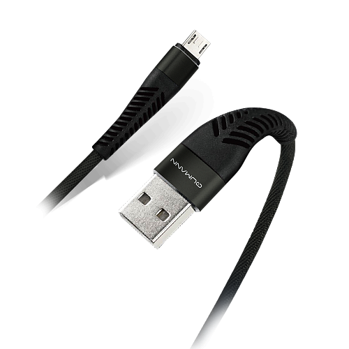 Кабель Qumann micro USB 1м, черная тканевая оплётка, гибкий коннектор (арт. 21150)