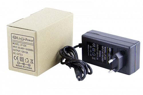 Блок питания Live-Power модель LP-224, адаптер 220 12V/3A, шнур 1 м, штекер 5.5*2,5 мм