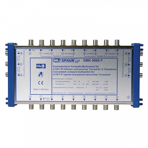 Каскадируемый мультисвитч Spaun SMK 9969 F, входы: 8 SAT и 1 эфир., аб. отводы: 6