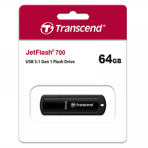 Накопитель USB Transcend JetFlash 700 64GB, USB 3.0, черный