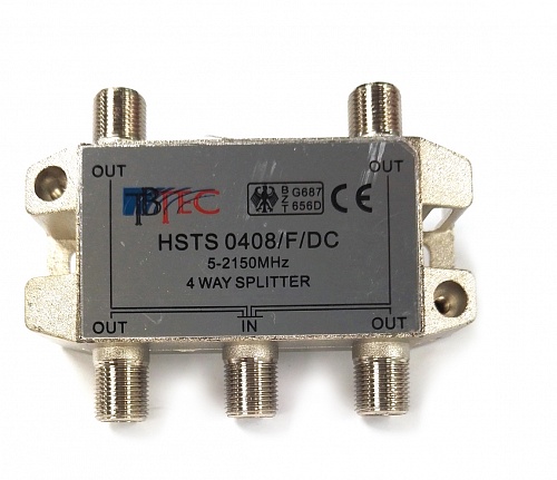 Делитель спутниковый HSTS0408/F/DC, сплиттер на 4 выхода, 5-2150 MГц